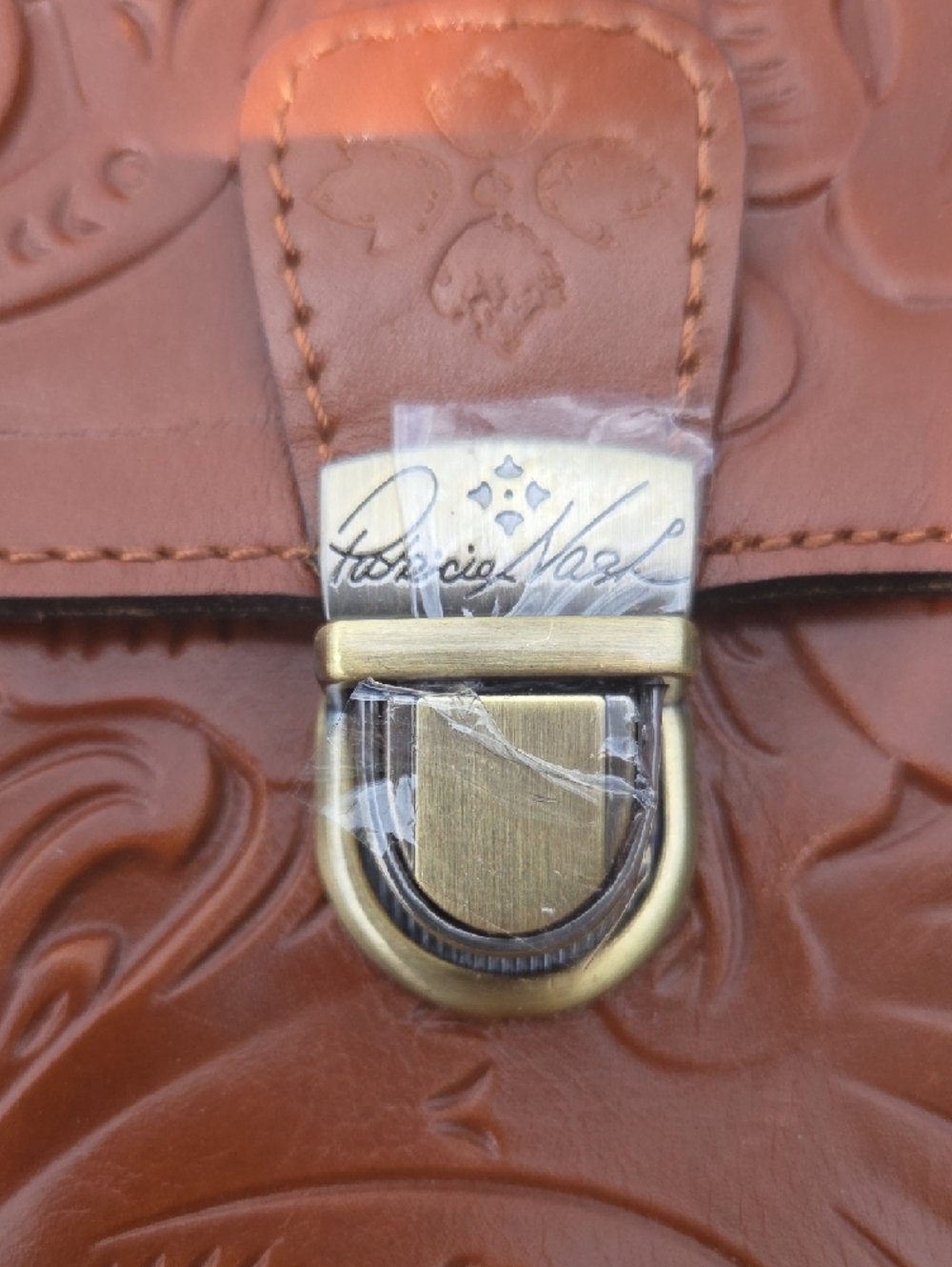 Patricia Nash Embossed Floral Leather Crossbody - Cognac - Picture 6 of 7